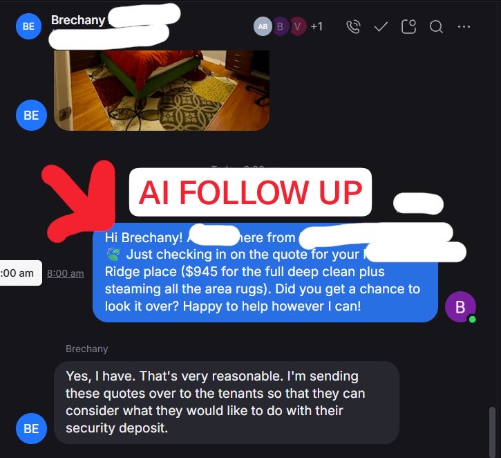 remotecleanguy's tweet photo. Our new AI follow up software analyzes the whole conversation

It uses your voice to follow up with context and accuracy. 

If you use Quo and BK this is a no brainer.

Jobber integration coming soon as well.

Link in bio https://t.co/xiRyjFQ1bj