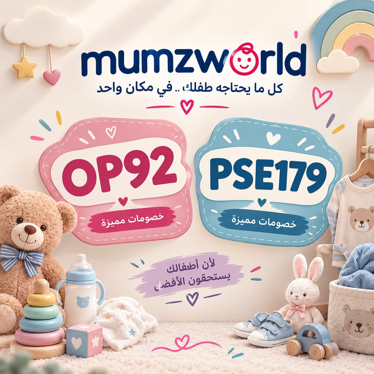 Aya18486's tweet photo. 🧸 ملابس، ألعاب، مستلزمات وأكتر للصغار 👶💕
ومتنسيش تستخدمي كود خصم ممزورلد:
🔥 PSE179
🔥 OP92
وفّري في كل طلب 🪢💗
✨ كود الخصم اللي هيوفّرلك في مشتريات مامزورلد 😜🛍️
وخلي تسوقك للصغار أوفر وأمتع
#ممزورلد #كود_خصم #كوبون_خصم https://t.co/h5qWBUAAX6
