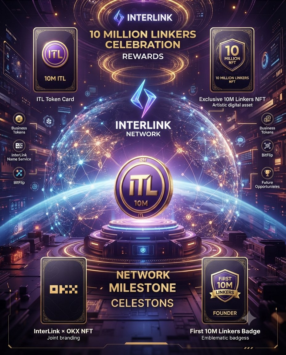 JulesJu6180's tweet photo. 🎆 FIRST 10M LINKERS

Un cap historique célébré avec des récompenses exclusives :

💎 1 ITL
🪪 NFT 10M
🤝 NFT InterLink × OKX
🎖️ Badge

⏳ 12 octobre 2026

#InterLink #ITLG #ITL https://t.co/79ZUbtS868