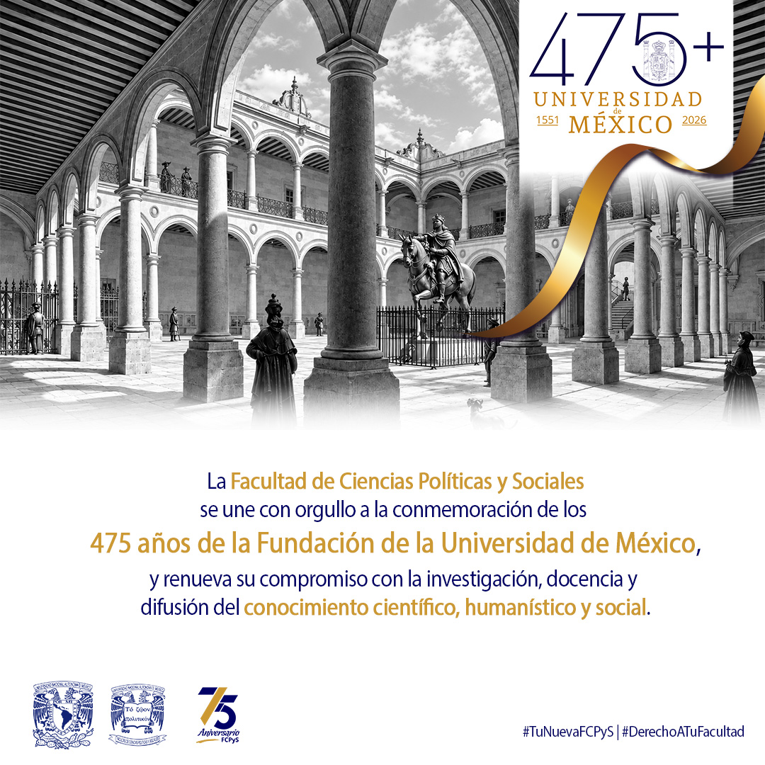 UNAM_FCPyS's tweet photo. 💙💛 #OrgulloUniversitario | La Facultad de Ciencias Políticas y Sociales se une a la conmemoración de los 475 años de la fundación de la Universidad de México, origen de una larga tradición educativa, científica y humanística.
#475UniversidadDeMéxico #75AñosFCPyS #TuNuevaFCPyS https://t.co/a0XLTtyaNT