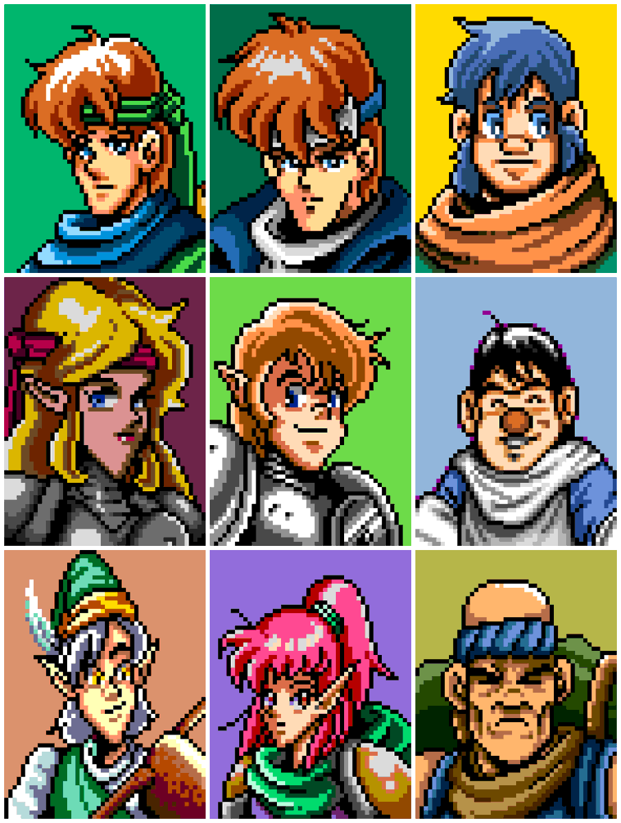 FantasyAnime's tweet photo. The character portraits in Shining Force (Genesis/Mega Drive) are such beautiful pixel art ❤️ https://t.co/cJ1cIdzbQL