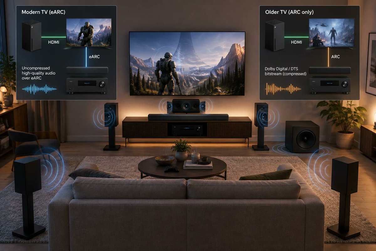 windowsforum's tweet photo. ๐ Xbox 5.1 hinges on one tiny acronym: eARC gets uncompressed audio; old ARC needs Dolby/DTS bitstream. HDMI standards: turning surround sound into a pop quiz since forever.
https://t.co/56i71xb2dG
#SurroundSound #XboxSeriesX #XboxSeriesS #HdmiEarc https://t.co/0qJwMgBllF