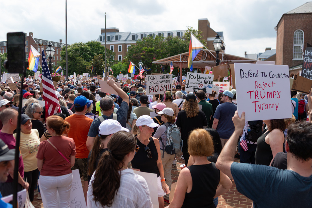 bfurman's tweet photo. Participants were generally calm and good natured celebrating democracy in Market Square on No Kings Day in Alexandria, Virginia 10/18/25. #NoKingsDay #democracy #vote #alexandriavirginia https://t.co/lMKlIHzHHo