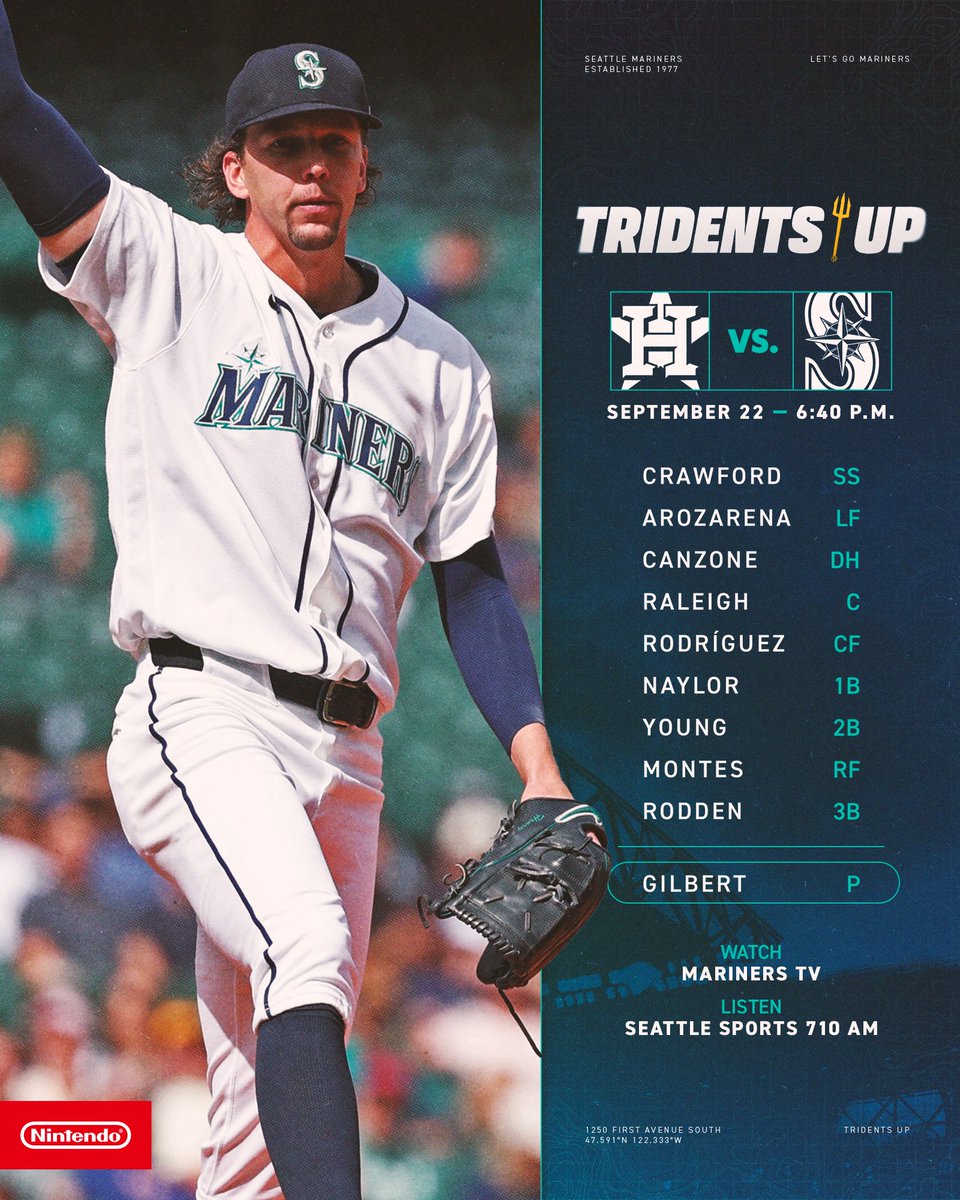 Mariners's tweet photo. Gilbert takes the mound to start the homestand. #TridentsUp https://t.co/Oad9vpbLhp