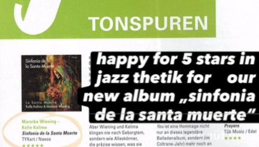TYXart's tweet photo. JAZZTHETIK - Magazin für #Jazz und Anderes:
Kritik & #Empfehlung ☆ ☆ ☆ ☆ ☆
#Album (CD & #HiRes) #TYXart
"Sinfonía de la Santa Muerte"
#Duo "#LaSantaMuerte": Kalle Kalima, #Guitar & Effects #kallekalima - Mareike Wiening, #Drums #mareikewiening
»»» https://t.co/qFXmVKvonH https://t.co/AYNvMNkgKu