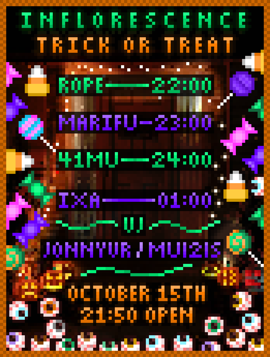 INFLORESCENCEVR's tweet photo. Our event on the 15th, now features VJs! We'll be sure to make it an extra special night! So please party HARD with us!🍬🍭

VJ LINEUP!

@jonny_vr 22 - 24
@MUI2IS  24 - 01

#INFLORESCENCE https://t.co/GnHiADWKWZ