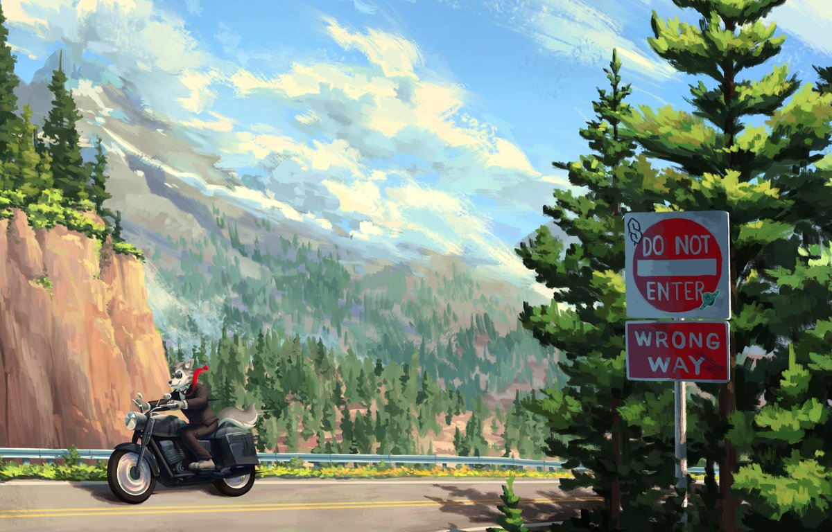 CosmicLeafArts's tweet photo. Life is a Highway~ 🏍🐺🌲 https://t.co/t2TA5eVWe4