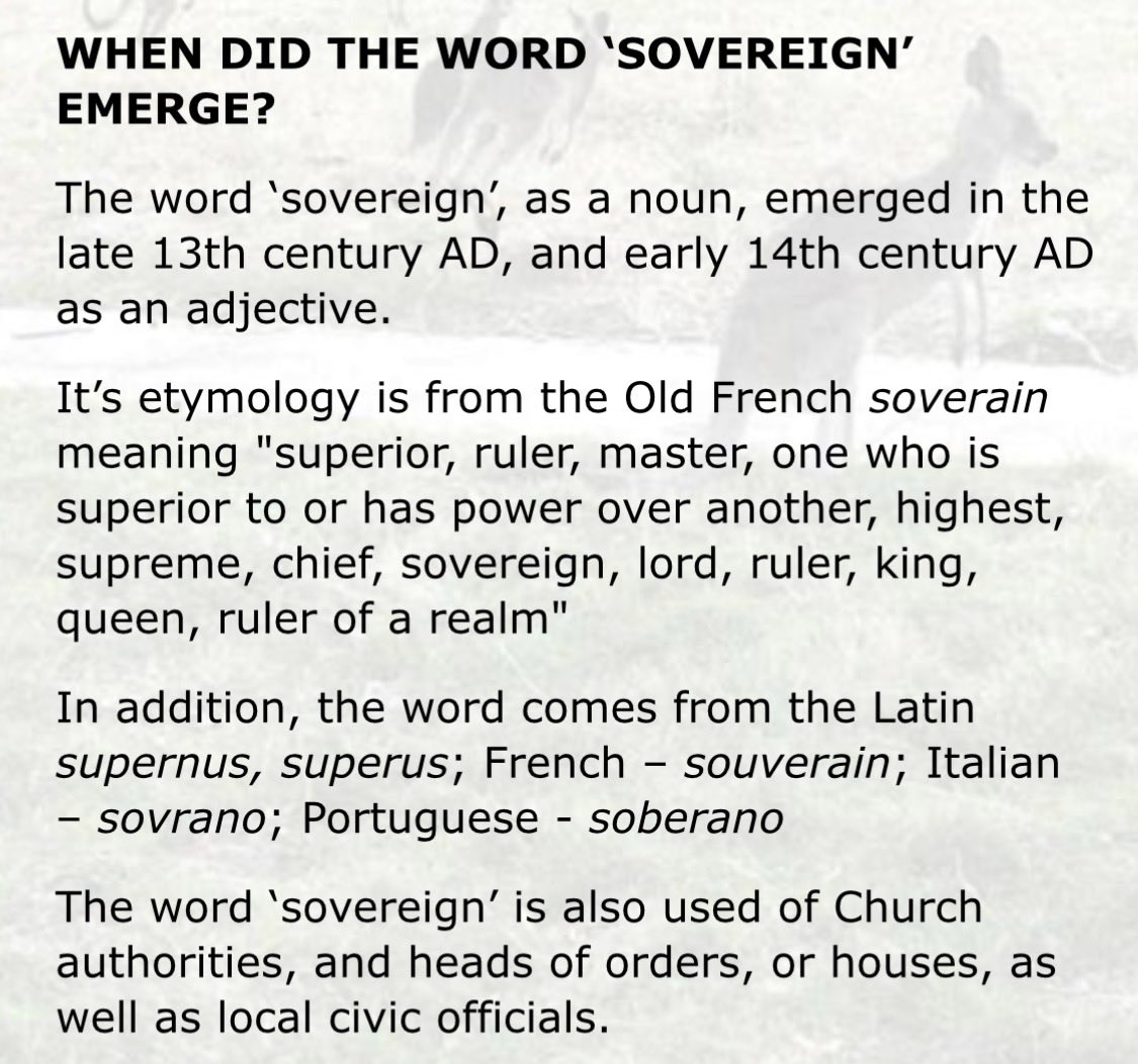 craigiem12's tweet photo. Funny the word “sovereign” didn’t exist until the 14th century and nowhere will you find a definition of that word to mean meticulous determinism https://t.co/wk2YiT4GPn