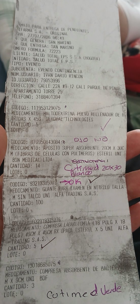 irincon77's tweet photo. @Supersalud @GodoyMariaA_ @infopresidencia @ABDELAESPRIELLA Necesito ayuda porque @Audifarma_SA NO me entrega mis medicamentos pendientes, hace 2 meses no me dan apositos SuperAbsorbentes 20x30 y la ulcera grande esta llena de biofilm con mucho solor, llame a @EPSSaludTotal y me dijeron que ellos me ayudaban, pero no me han traido nada. https://t.co/SgXSHVInXy