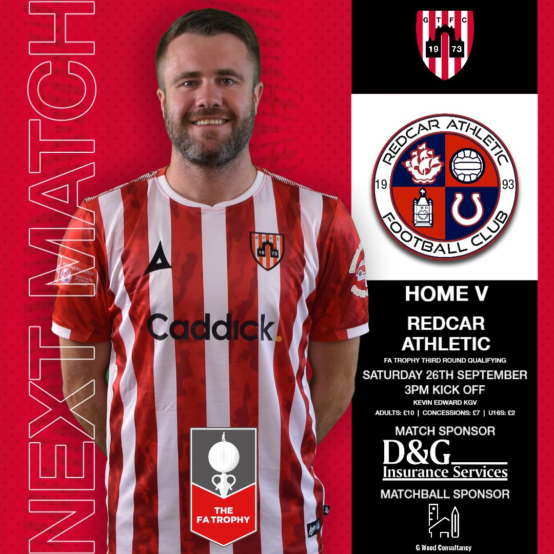 guistownfc's tweet photo. 𝗨𝗣 𝗡𝗘𝗫𝗧: 𝗥𝗘𝗗𝗖𝗔𝗥 𝗔𝗧𝗛𝗟𝗘𝗧𝗜𝗖 (𝗛)

Next up for the Priorymen is Saturday's huge FA Trophy derby against @redcarathleticf at the Kevin Edward KGV.

𝗠𝗮𝘁𝗰𝗵 𝗦𝗽𝗼𝗻𝘀𝗼𝗿: D&G Insurance Services
𝗠𝗮𝘁𝗰𝗵𝗯𝗮𝗹𝗹 𝗦𝗽𝗼𝗻𝘀𝗼𝗿: G. Wood Consultancy

🏟️ Kevin Edward KGV Stadium, Guisborough, TS14 6LE
🏆 The FA Trophy Third Qualifying Round
🎟️ Adults: £10 | Concessions: £7 | U16s: £2
🍺 12PM: Bar Open
🎸 5.30PM: Post match entertainment from Euan Winspear
📺 7.45PM: England v Spain