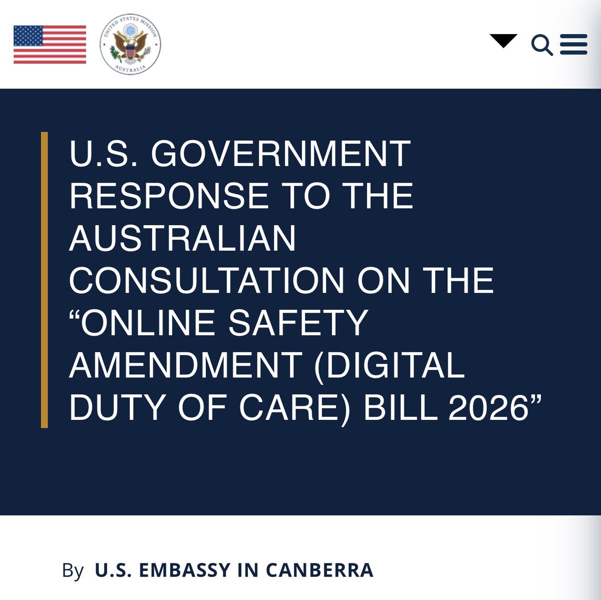 DavidShoebridge's tweet photo. This is an extraordinary act of direct foreign interference by the US embassy in domestic Australian politics. The Australian government should publicly respond by rejecting efforts by the US embassy to dictate how Australia legislates for a digital duty of care. https://t.co/Er6WOcC9A1