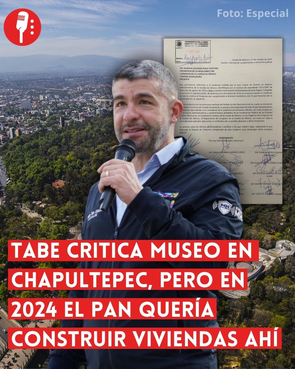 ReporterosMX_'s tweet photo. ⭕ OJO | TABE CRITICA MUSEO EN CHAPULTEPEC, PERO EN 2024 EL PAN QUERÍA CONSTRUIR DEPARTAMENTOS AHÍ

El PAN vuelve a exhibir su doble rasero con el Bosque de Chapultepec: en 2024 sus diputados impulsaron el trámite que permitía construir vivienda en 4 mil 799 metros cuadrados del bosque, pero ahora Mauricio Tabe califica como “una estupidez” un proyecto de museo militar. https://t.co/vHuFXeNfTq