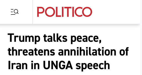 SenSchumer's tweet photo. Only Trump could try to present himself as a peacemaker and then threaten to "annihilate" an entire country in the same breath.

A sickening statement from a wannabe Nobel-laureate for peace. https://t.co/TRtD5Zl34F