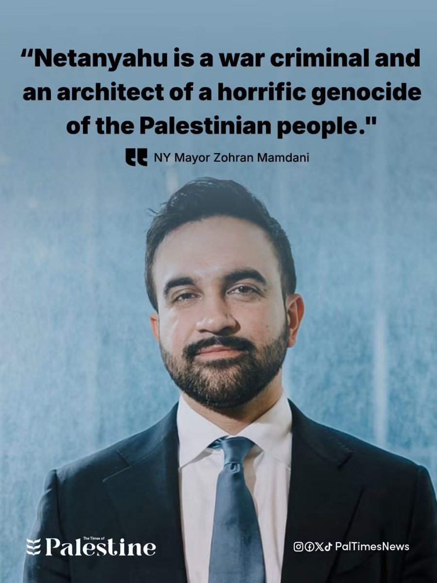 Taysirbalbisi's tweet photo. Mamdani has renewed his call for the International Criminal Court’s arrest warrant for Israeli Prime Minister Benjamin Netanyahu to be upheld, saying Netanyahu is “a war criminal and an architect of a horrific genocide of the Palestinian people.” https://t.co/poUFCloj8R