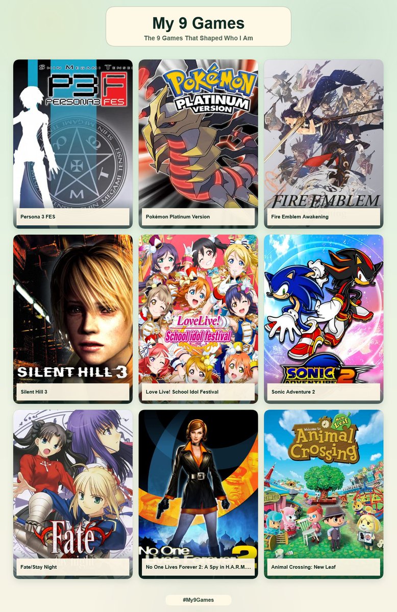 solaceeon's tweet photo. i'm going for the games that shaped me, and not just my favourites. another personal rule i added was no doubles from the same franchise haha. https://t.co/ZSoF1oiYff