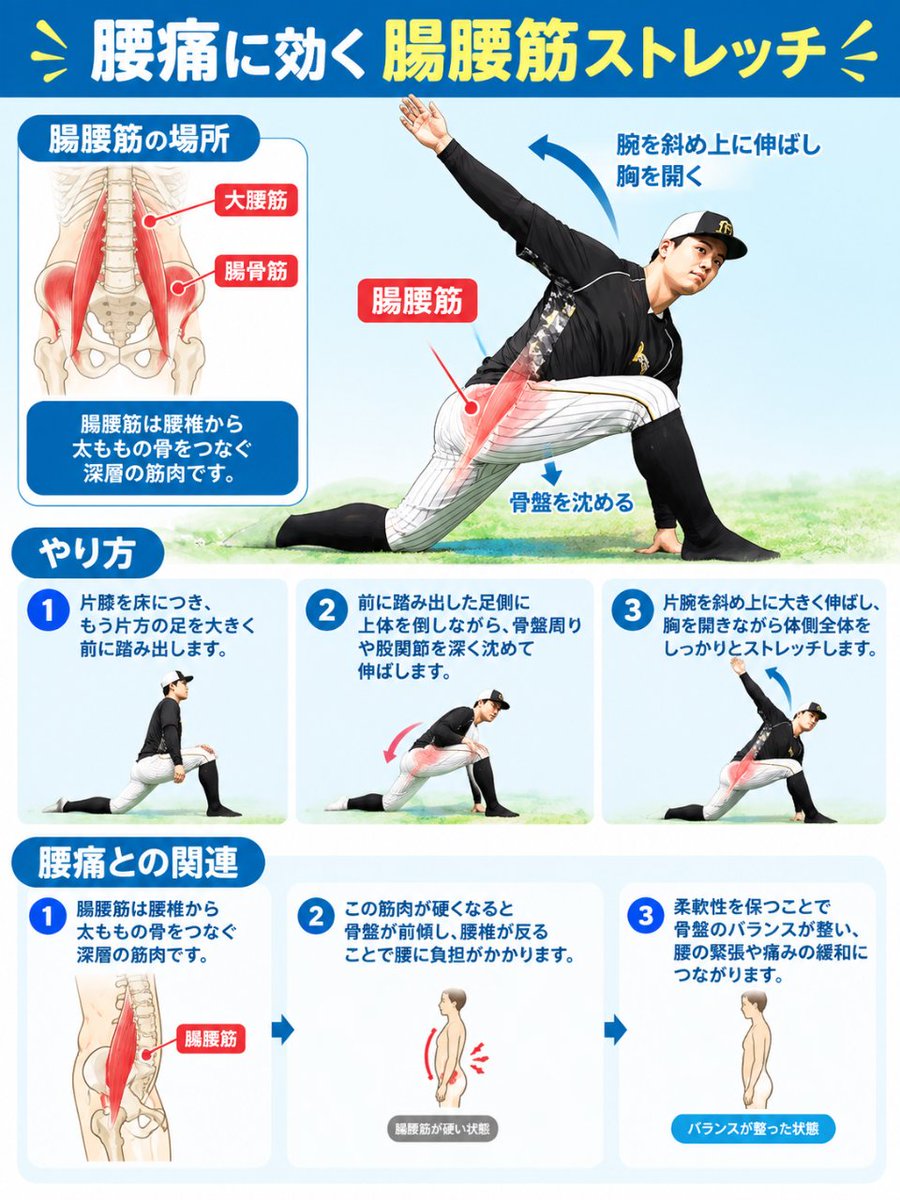 kenzo_kenko1's tweet photo. 連休最終日はこれです。ガチガチの腸腰筋を起こして、体のスイッチを入れましょう。腰痛との関連も下に書いてます。 https://t.co/qk41Vai4Ro