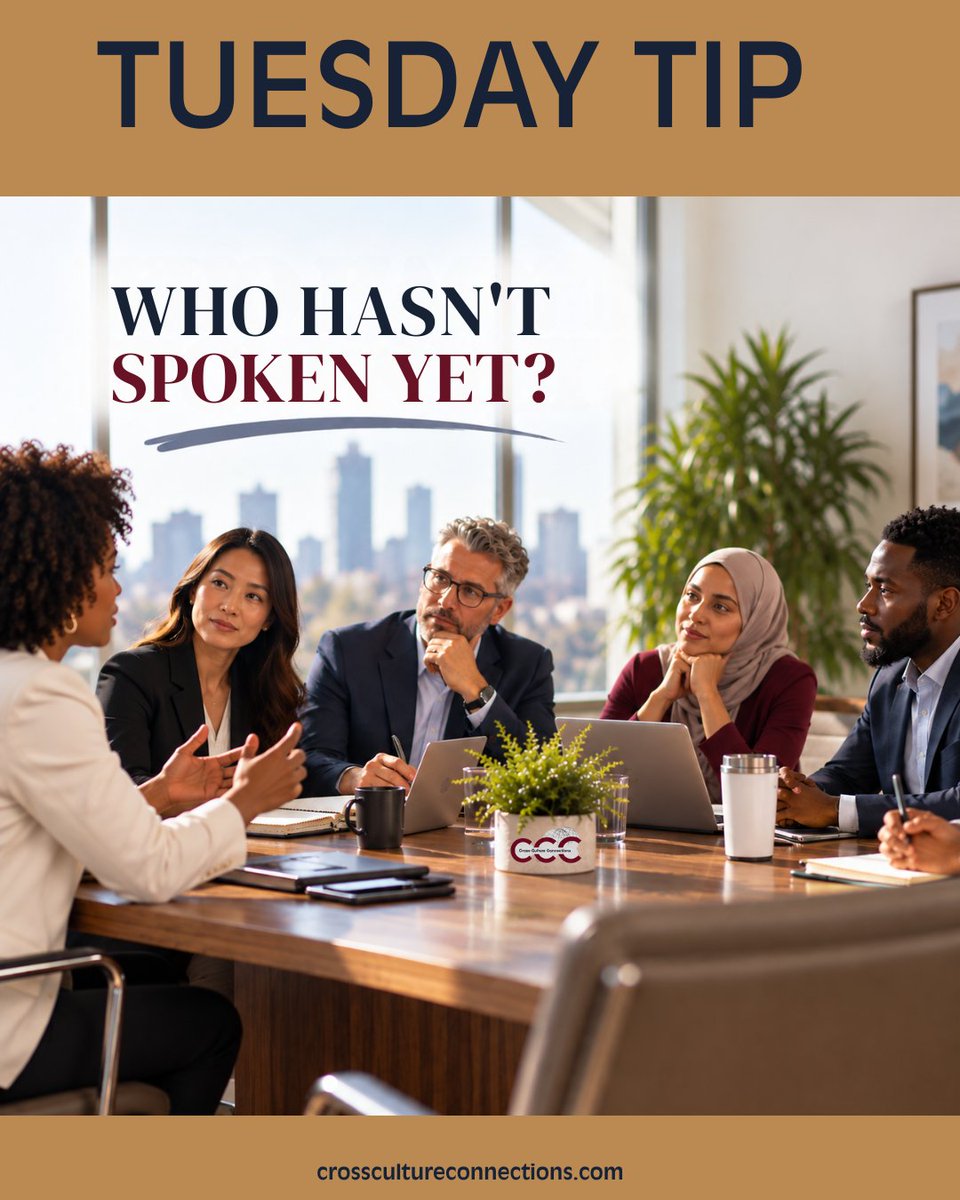 CrossCulCon's tweet photo. Who hasn’t spoken yet?

Not everyone jumps into a conversation the same way. Good leadership means making room for more voices.

#CulturalIntelligence #CrossCultureConnections

Learn more at https://t.co/RXngCD7oR6 https://t.co/xrVv1qfk5E