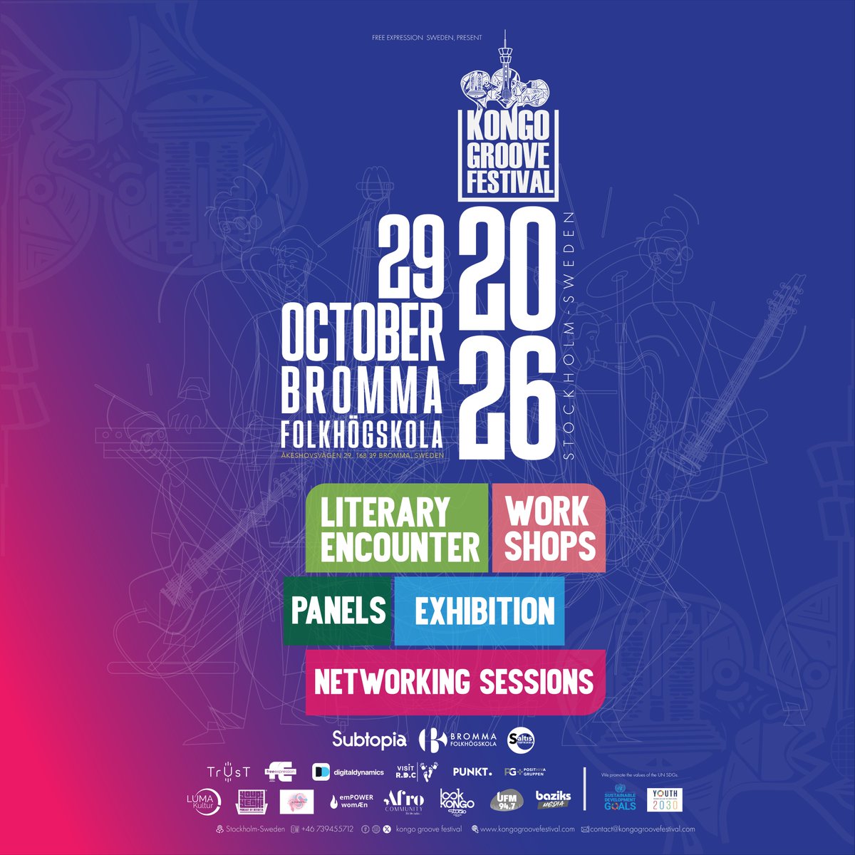 KongoGrooveFest's tweet photo. 🌍 Ready to scale your cultural network and skills? Join us at Bromma Folkhögskola on Thursday, 29 Oct 2026, for a full day of Culture, Innovation &amp; Networking! 

#CulturalDiplomacy #Networking #CreativeIndustries #Innovation #Entrepreneurship #NordicCoop #ArtExhibition https://t.co/wbUC5RfF2x