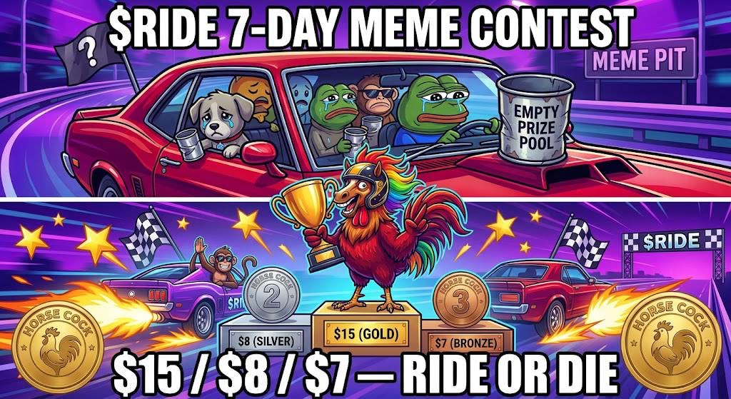 HorseCockcrypto's tweet photo. 🐎🔥 THE $RIDE MEME CONTEST IS STILL ON!

Think you can create a meme that makes the whole timeline stop scrolling?

Now’s your chance to show us what you’ve got!

🎨 Create your funniest / craziest $RIDE meme
📲 Post it on X
🏷️ Tag @horsecockcrypto
🚀 Share it with the community
🏆 Compete for the prizes!

Bring the creativity. Bring the chaos. Bring the HORSE. 🐎💀

Let’s flood X with $RIDE memes and see who can cook the hardest! 🔥