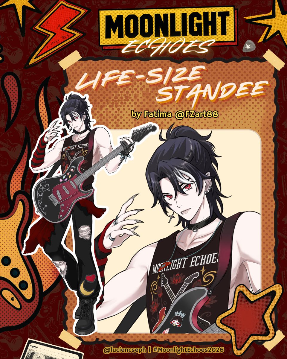 luciencseph's tweet photo. MOONLIGHT ECHOES: LUCI STANDEE 🎸🌙

Stepping out of the shadows and straight onto the main stage! 🎸💥
Presenting the life-size standee illustration of rock star Luci!

#MoonlightEchoes2026 #LuciCSEPH https://t.co/Y8t0xR0zVa
