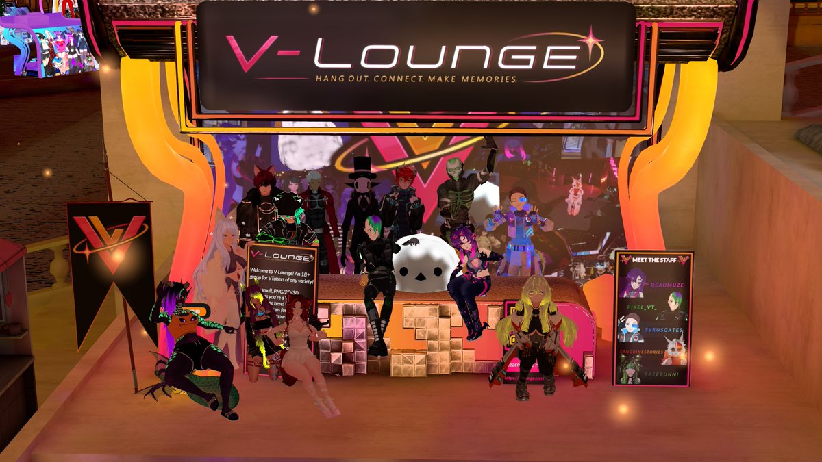 deadmuze's tweet photo. I haven't really yapped about it since V-Lounge popped off but god... I never realized how much went into managing a community that size @_@;; Don't get me wrong, i love all the hangouts and the VRChat shenanigans, but I definitely wouldn't have been able to pull this off alone. I'm super grateful to the other Admins and our shiny new mods for keeping my sanity and finding their own little niche's of things they enjoy helping out with. ✨

Not to mention the community itself. V-Lounge is filled with so many incredible people I never would have met otherwise. So many talented, kind, hilarious Vtubers, who are excited to be part of this silly idea and eager to help out in their own ways. Every day I am thankful to them. Despite the hecticness I have found a lot of peace here, and many new friends! And I hope to offer this space for many other curious Vtubers in the future~💜💜💜

Below i wanted to share some of my favorite pics from the past :3