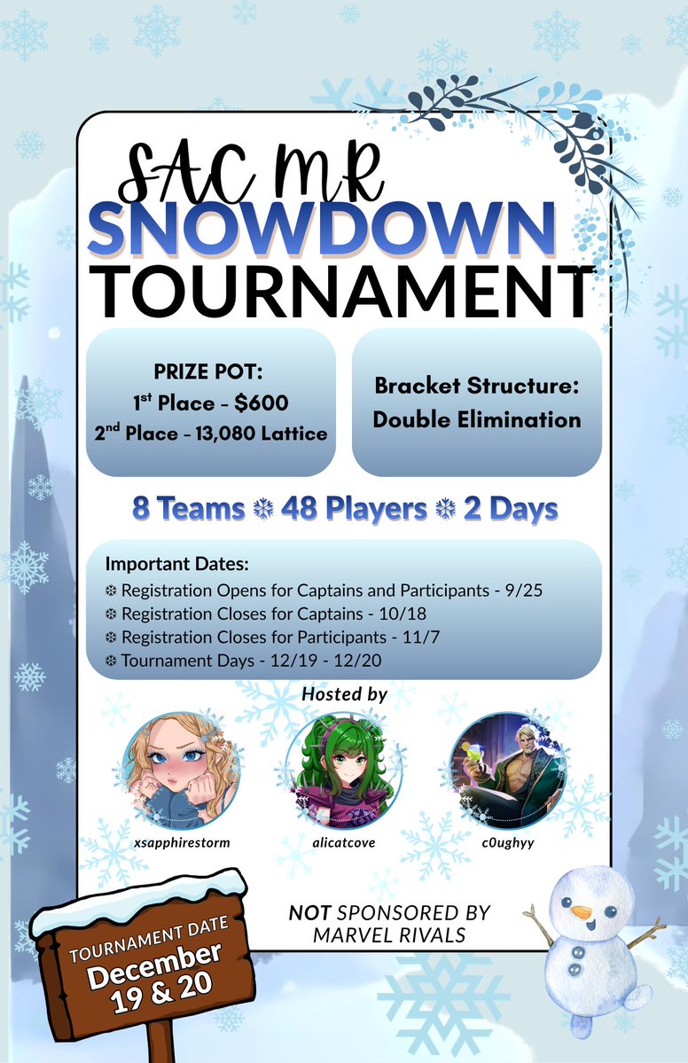 alicatcove's tweet photo. Introducing the SAC MR Snowdown Tournament! https://t.co/Enx2PQDMn9