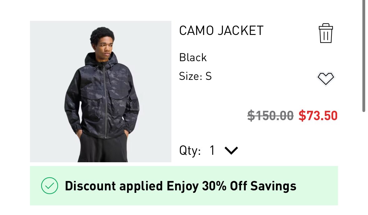glitchtoriches's tweet photo. ADIDAS CAMO JACKET JUST DROPPED UNDER HALF PRICE!

Regularly $150, save $76.50!

https://t.co/iVLi41z4N6

BOTH camo colors and sizes are available RN

USE CODE FRESH! 🚨

That’s an adidas $150 jacket for under $75.

Grab your color + size while they’re still there. #ad https://t.co/akWRt1seHx
