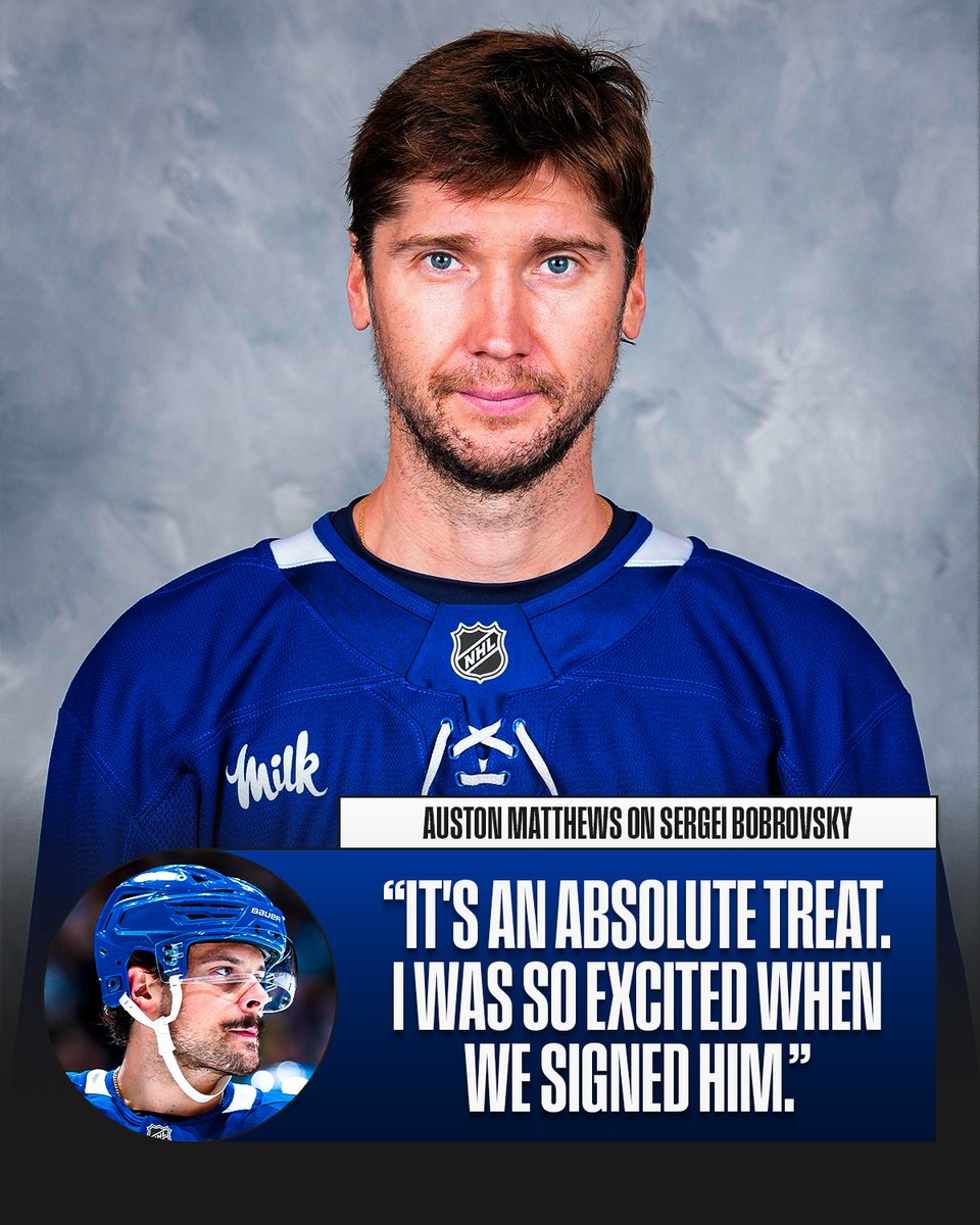 Auston Matthews is very happy to have Sergei Bobrovsky on his team now. 🍁

Catch them in action when the @​MapleLeafs open the 2026-27 season on September 29! 