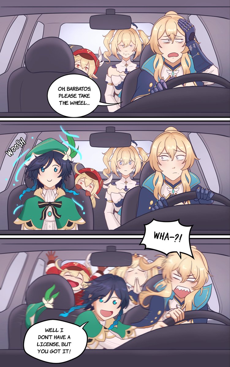 rod_nym's tweet photo. As a sequel to this, inside Jean’s car, Venti takes the saying a bit too literally 🚙💨

#genshinimpact https://t.co/uWfQ63qbdw