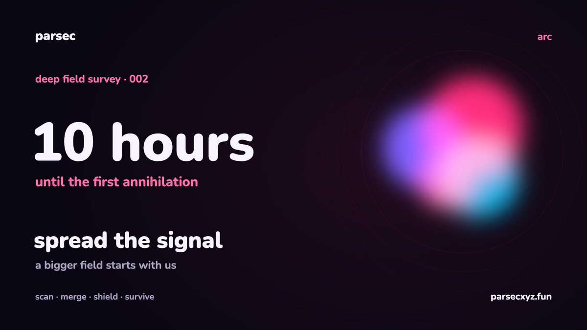 parsecxyz's tweet photo. first annihilation in 10 hours

want more action and a bigger prize pool? help spread the word about parsec

or we can keep it cozy and split ten bucks between the survivors

your call, explorers

https://t.co/lkrxUtbASX https://t.co/F0g1lBRkWg