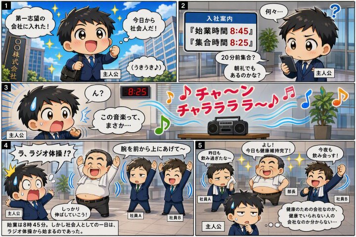 localsenavi's tweet photo. 本当にあった?エンジニアの怖い話「始業前にラジオ体操がある会社」

令和になっても残る地方ならではの謎文化。

#怖い話 #AI漫画 #エンジニア #岡山 #SIer #岡山大学 #岡山理科大学 #岡山県立大学 #徳島大学 https://t.co/Yc7BXmoykb