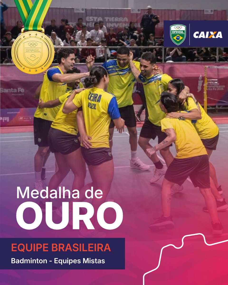 timebrasil's tweet photo. É OURO NO BADMINTON! 🏸🥇

A Equipe Brasileira venceu a equipe peruana ao levar a melhor em três dos cinco confrontos da Final por Equipes Mistas do #Badminton!

🇧🇷3 x 0🇵🇪: (2-1), (2-0) e (2-0) 

QUE TIME! 👏🇧🇷

📷 Jonne Roriz/COB

#TimeBrasilEmSantaFé #Caixa https://t.co/1OYmJ5LXv4