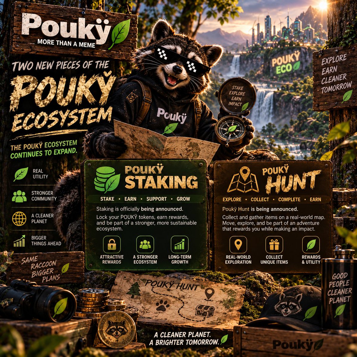 PoukyOfficial's tweet photo. 🦝 TWO NEW PIECES OF THE POUKŸ ECOSYSTEM

The POUKŸ ecosystem continues to expand.

🔒 POUKŸ STAKING

Staking is officially being announced.

Stake 100,000,000 $POUKŸ for 90 days and receive a 10% staking reward, subject to the final staking terms and launch conditions.

The goal is simple: reward community members who choose to commit their tokens and support the ecosystem for the long term.

🌍 POUKŸ HUNT

The real world becomes part of the POUKŸ experience.

Poukÿ Hunt will allow users to explore a real world map, discover locations, and collect hidden POUKŸ items and collectibles.

Explore.
Find.
Collect.
Build your POUKŸ collection.

Some discoveries can become unique digital collectibles as the POUKŸ NFT ecosystem develops.

Staking gives holders another way to participate.

Poukÿ Hunt brings the ecosystem into the real world.

POUKŸ IS MORE THAN A MEME.

And we are only getting started. 🦝