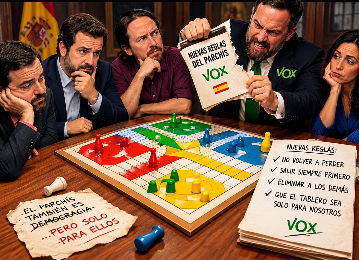 Inquilino_X's tweet photo. La política española es una partida de parchís.

Sabemos que si gana VOX, cambiará las reglas para no volver a perder.

¿Para qué jugar con alguien que, si gana, pretende cargarse el juego? https://t.co/9BIhrNwIgs