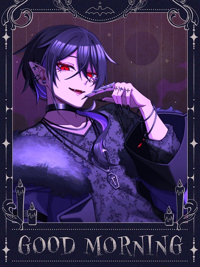 LostVamrose's tweet photo. おはようございます🦇☀️

今日は気圧にやや負けで、眠い目擦りながら起床です😌
そういえばシルバーウィークが今日で最終日らしいですね。
素敵な休日、過ごせましたか？

#おはようＶTuber https://t.co/GNuzsOHuD3