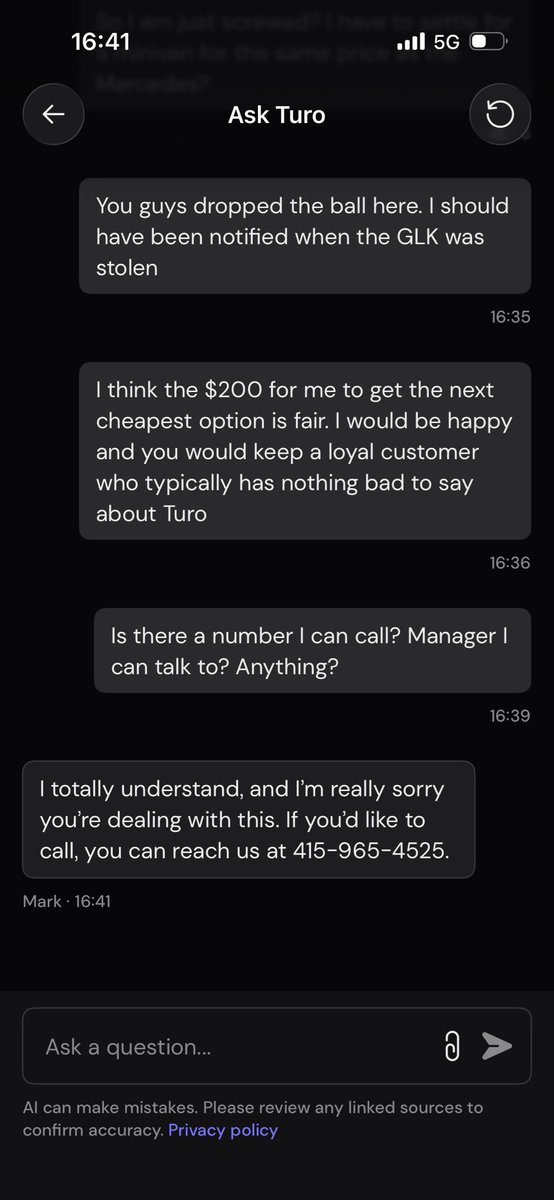 LONGCAST3R's tweet photo. @turo you guys messed up and refuse to help. My hosts vehicle was reported stolen a week ago and for some reason  my trip was canceled today…Just before my trip begins. This has put me into an incredibly difficult situation. Please help me out. https://t.co/6cWL1TBRY2