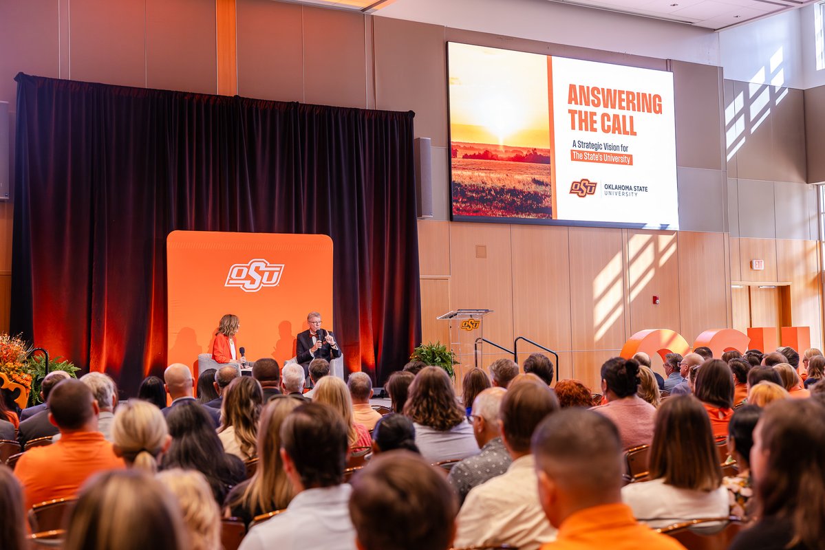 okstate's tweet photo. Yesterday we celebrated the launch of OSU’s new strategic plan!

As The State’s University, we’re honoring our land-grant heritage while boldly embracing the opportunities ahead.

OSU’s five institutions comprise Oklahoma’s largest university system, serving as a unified force for transformational impact across the state. This new strategic plan is a roadmap for the next five years as we dream big and make it happen.

Learn about OSU’s strategic plan: https://t.co/5oFxeXks9j

#TheCodeCalls
