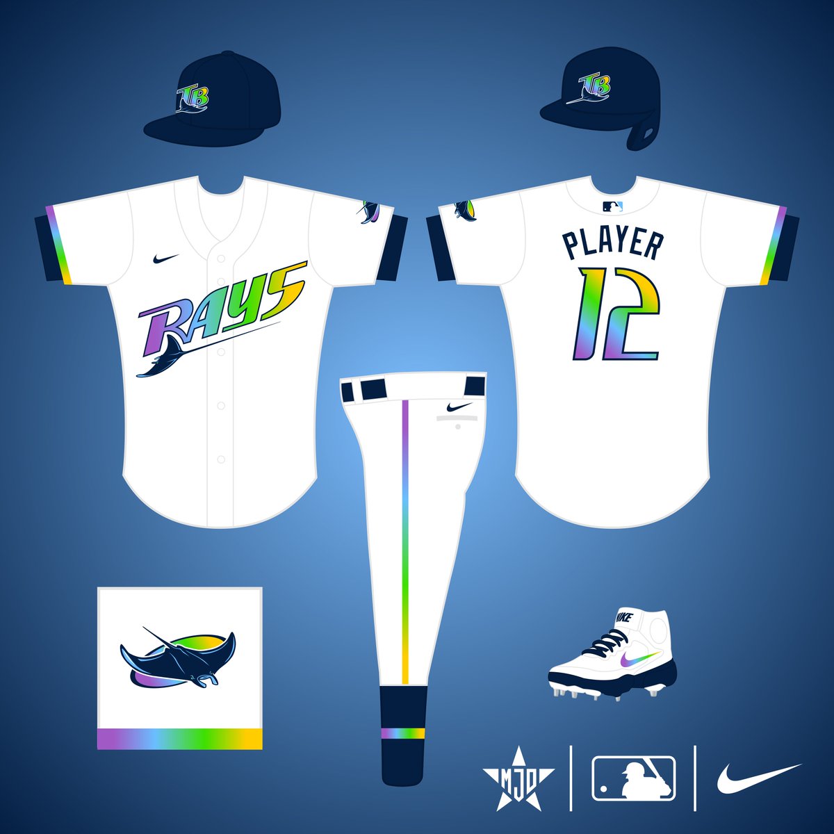 MJD7Design's tweet photo. Here's what the @RaysBaseball gradient could look like as part of a full updated uniform set: https://t.co/RKc2fcwcIS