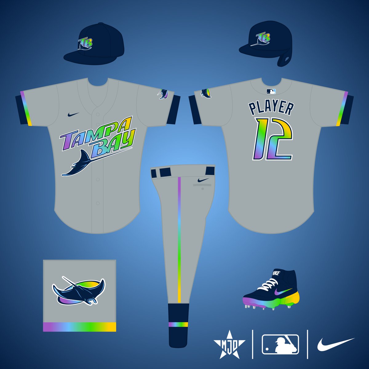 MJD7Design's tweet photo. Here's what the @RaysBaseball gradient could look like as part of a full updated uniform set: https://t.co/RKc2fcwcIS