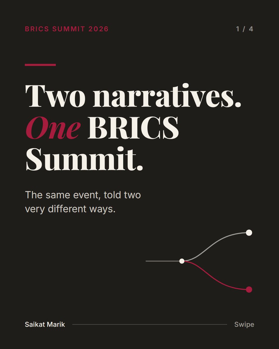 powerbanky's tweet photo. BRICS Summit 2026 highlighted how the same geopolitical event can generate sharply different #MediaNarratives. As Western and Global South media frame BRICS differently, the information environment itself is becoming increasingly #Multipolar.

#BRICS #Geopolitics https://t.co/u35jXTKHJs