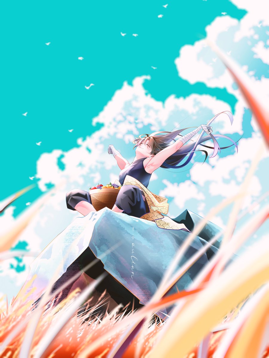 inkaulian's tweet photo. “Harvestmood” | Relaxing between the heaven and earth.
Yasunari Agatsuma (my OC), enjoying a peaceful moment after harvesting fruits for his beloved Demigoddess master~

Guys… I really… really poured everything I had into this piece for my first #VGenChallenge. 😭
I know I’m just a very small artist with just 93 followers, but I hope this piece is good enough to touch your heart...
or at least get me some engagement so I can finally get a #VGenCode (YwY)/

Anyway~ which version do you prefer? Let me know in the replies! ^~^)
(Made with CSP EX & Photoshop)