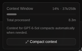 pacote__'s tweet photo. CODEX PLUS ACCOUNTS ARE SO BACK BABYYYYY

GPT 6 Sol on High, after reaching full context then 1 compaction and 37K context used.
GPT 6 Luna on Extra High, 122K context used.

and after all this, it only used 22% of my 5 HOUR LIMIT

NOT WEKLY, 5 HOUR. https://t.co/xm8f7ESqOF