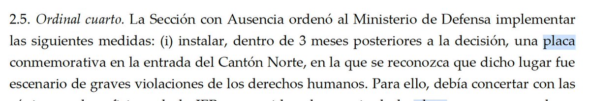 HelenaUranBideg's tweet photo. Aunque aquellos insisten en que no sucedió, ahora el @mindefensa tendrá que instalar una placa conmemorativa no solo en la entrada del Cantón Norte sino también directamente dentro de las caballerizas, donde se torturó y ejecutó a muchas víctimas incluidas algunas del Palacio de Justicia.   

También tendrán que implementar una cátedra  de memoria y ddhh sobre los hechos del palacio de justicia.                                               

Así lo comunicó hoy la @JEP_Colombia  en su auto de la sección de apelación  que daba respuesta a mi solicitud de hace  meses.

La memoria sigue construyéndose, un lugar a la vez.