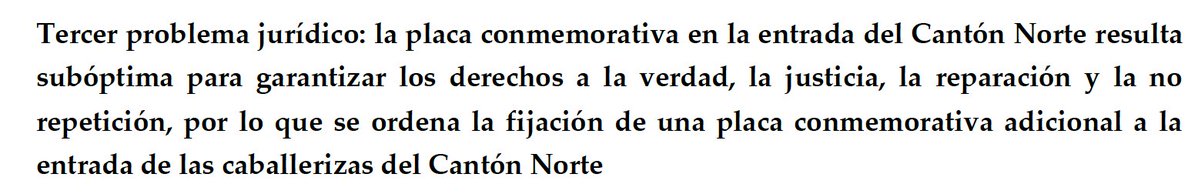 HelenaUranBideg's tweet photo. Aunque aquellos insisten en que no sucedió, ahora el @mindefensa tendrá que instalar una placa conmemorativa no solo en la entrada del Cantón Norte sino también directamente dentro de las caballerizas, donde se torturó y ejecutó a muchas víctimas incluidas algunas del Palacio de Justicia.   

También tendrán que implementar una cátedra  de memoria y ddhh sobre los hechos del palacio de justicia.                                               

Así lo comunicó hoy la @JEP_Colombia  en su auto de la sección de apelación  que daba respuesta a mi solicitud de hace  meses.

La memoria sigue construyéndose, un lugar a la vez.