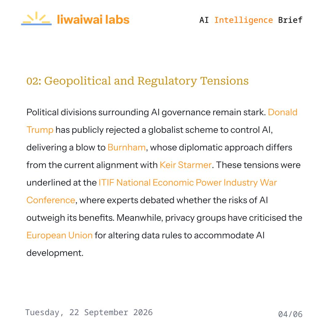 liwaiwaicom's tweet photo. Get ahead of the curve this #week with curated #Intelligence from #liwaiwai

Discover more at https://t.co/Bnqkt8pG88

#Liwaiwai #IntelligenceBrief #AIAgents #Anthropic #OpenAI #GPT6Luna #ClaudeOpus #Claude #NVIDIA #AIGovernance #AIRegulation #Trump #AWS https://t.co/pIQvgiACrz