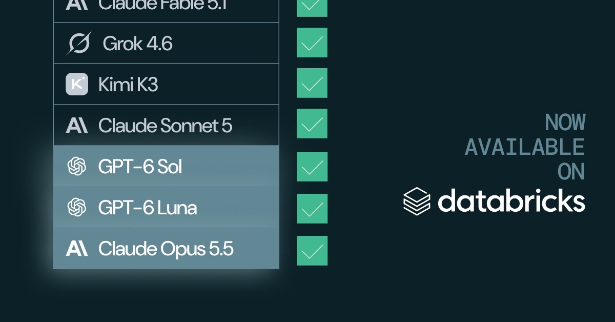Exciting day for Databricks customers! We’re launching three new frontier models on Databricks today. ↳ @OpenAI's…