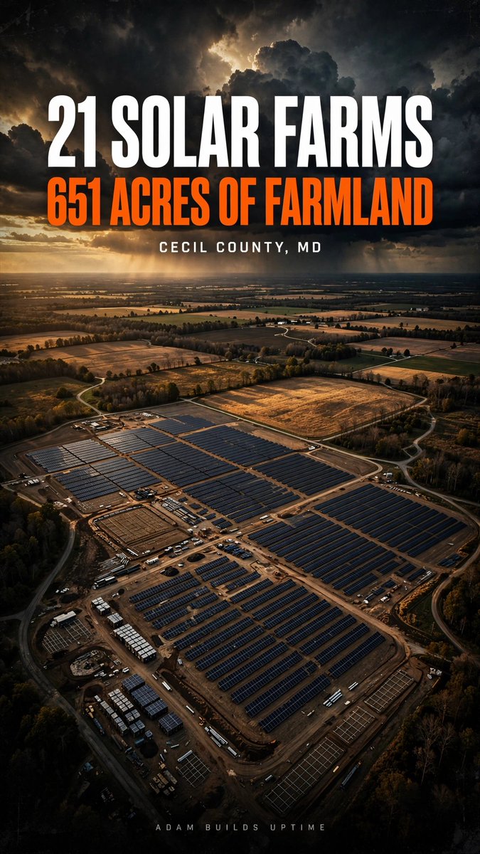 adambuilduptime's tweet photo. 21 solar farms coming to Cecil County, MD. 651 acres, mostly prime farmland.

The county fought it. The state overruled them.

Nobody can say who tears them down in 25 years.

Farmland doesn't grow back. https://t.co/5Cdl8cnOCC