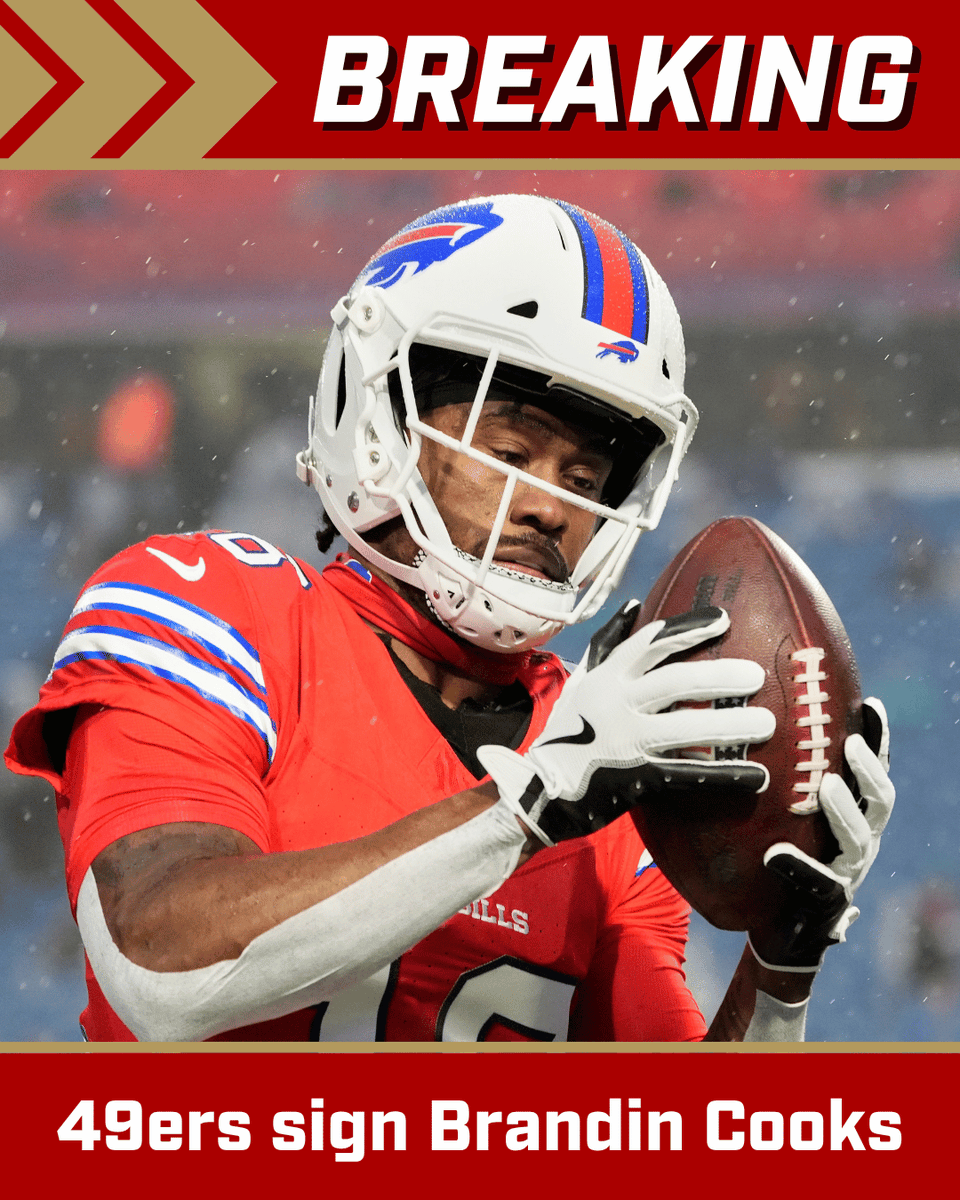 KNBR's tweet photo. BREAKING: The 49ers have signed free agent Wide Receiver Brandin Cooks. 

The former first round pick, 13-year veteran and Stockton native is coming to aid the Niners' wide receiver room. https://t.co/fF4l6xeJii
