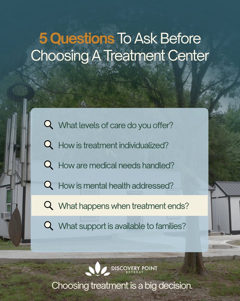 point_retreat's tweet photo. Choosing a treatment centre is a big decision. Don’t be afraid to ask questions.

Ask about levels of care, personalised treatment, mental health support and what happens after treatment.

The more you know, the more informed your decision can be.

#AddictionTreatment #RehabGuid https://t.co/oJTXijwW1K
