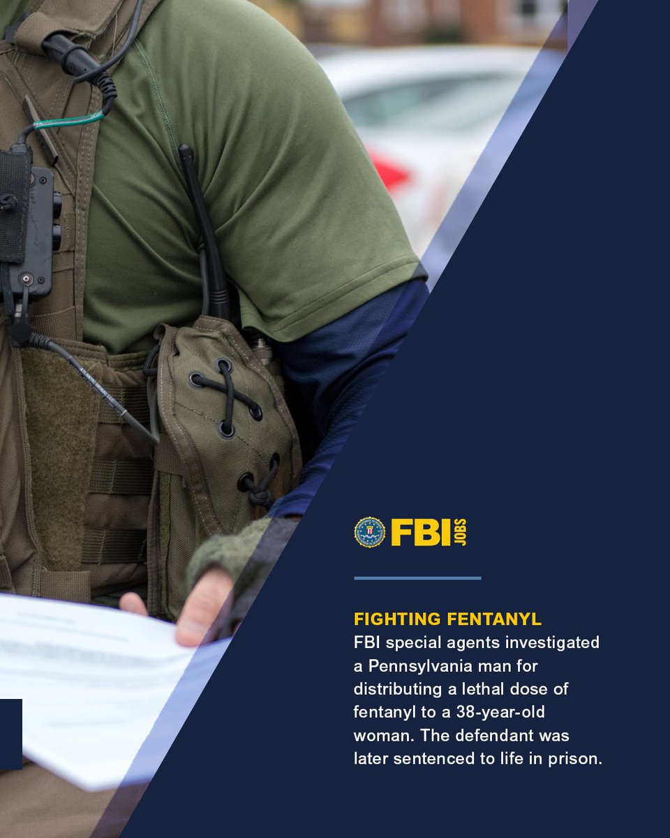 FBIJobs's tweet photo. #FBI #SpecialAgents collected #forensic evidence and used #STEM expertise to reveal a drug trafficking ploy that led to a lethal overdose of a 38-year-old woman. Be a part of creating a safer, more secure future. Learn more today. #FBIJobs https://t.co/qSXfVznUzc https://t.co/zdnQMloT8H